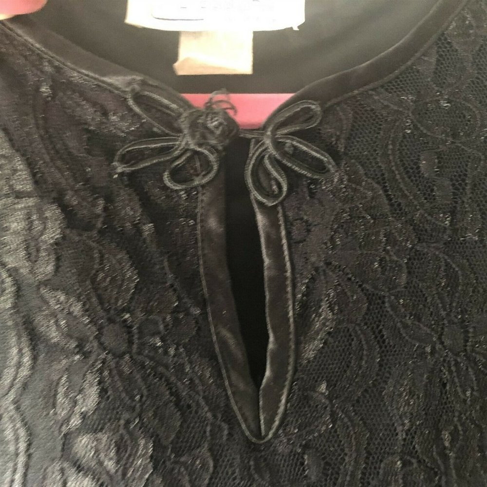 Vintage Black Lace Mini Dress Tunic Impressions of California Long Sleeve - Picture 4 of 7